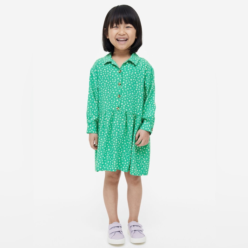 H&M kids, green, flower pattern dress, 2T